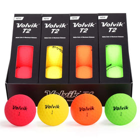 Volvik T2 two-piece design highlights strong inner core and soft outer layer for feel.