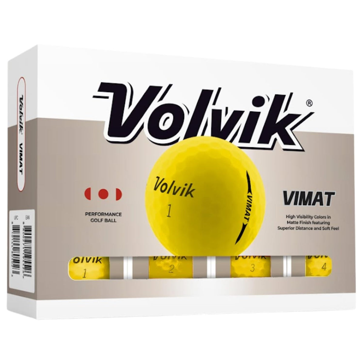 Volvik Vimat golf ball in yellow matte finish for easy tracking.