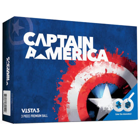 Volvik Vista3 Captain America golf ball front view with high-visibility Marvel design