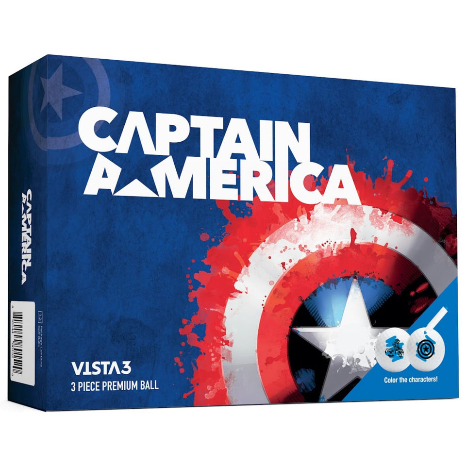 Volvik Vista3 Captain America golf ball front view with high-visibility Marvel design