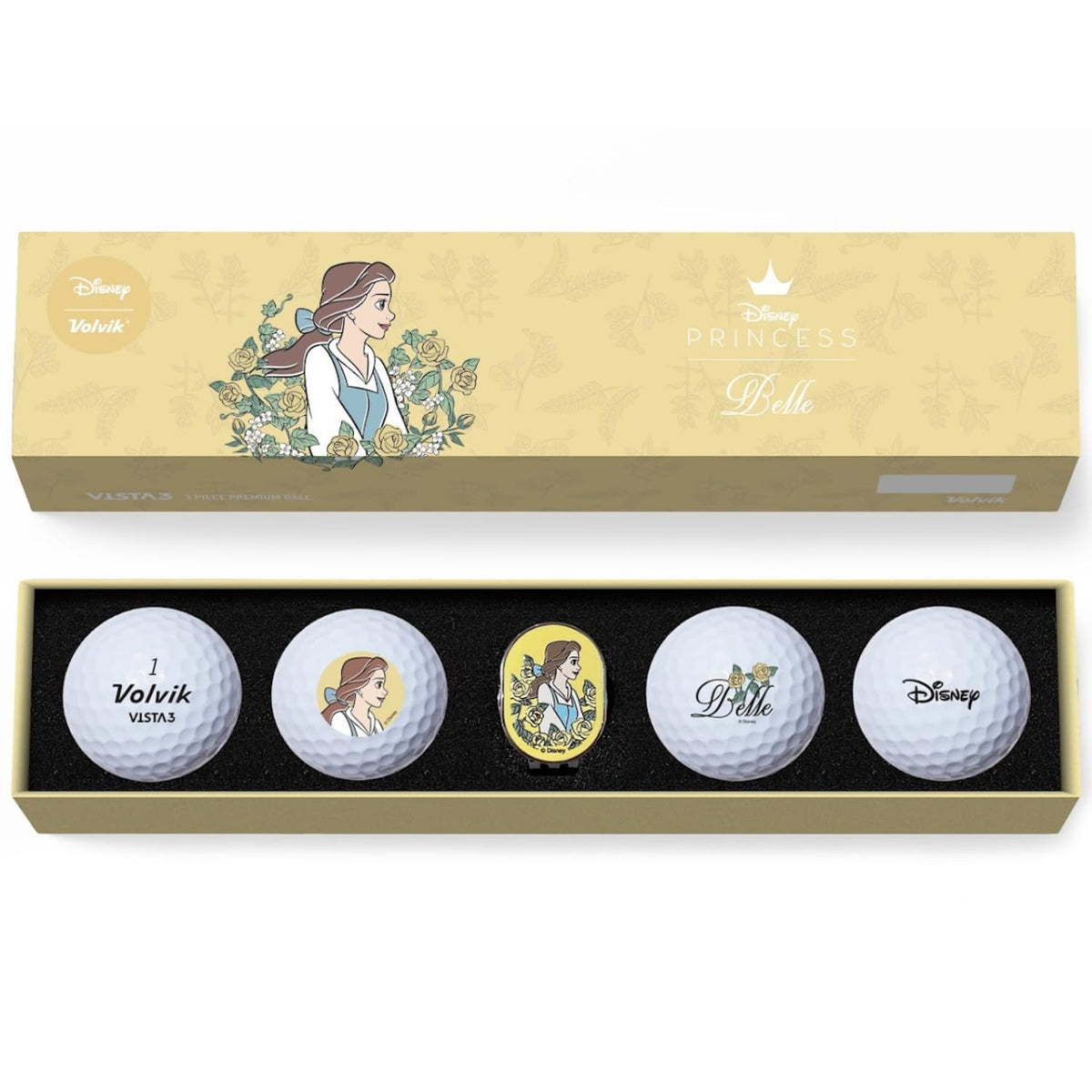 Volvik Vista3 Disney Princess Belle ball, front view for crisp greens visibility.