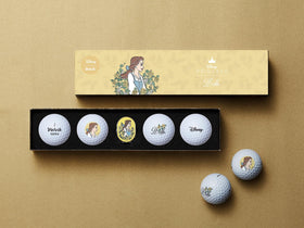 Close-up of Belle artwork on Volvik Vista3 ball, vibrant design.