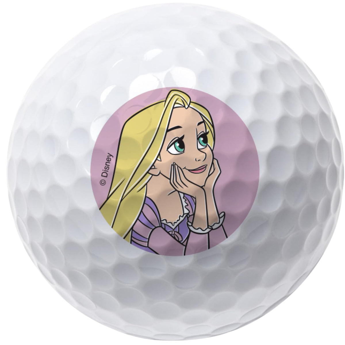 Collectible Rapunzel ball marker included with Volvik Vista3 balls for on-course use.