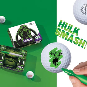 Hulk graphic close-up on Volvik Vista3 ball for themed rounds