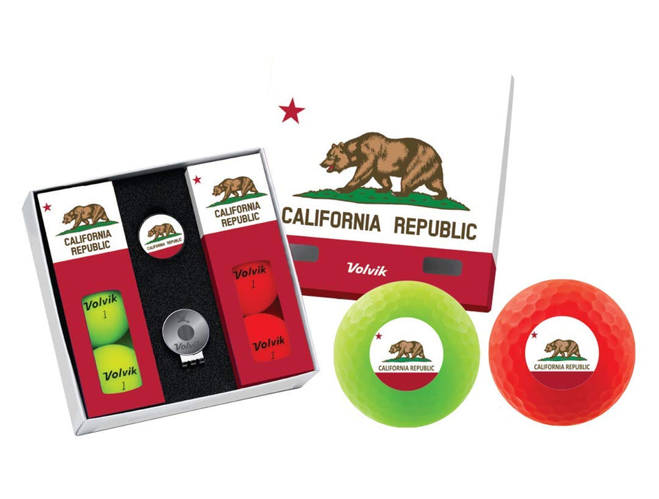 Volvik Vivid City California edition golf balls in a six-pack, high visibility for on-course tracking