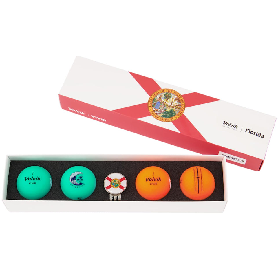 Volvik Vivid City Florida 4-pack packshot showing bold design, gift-ready.