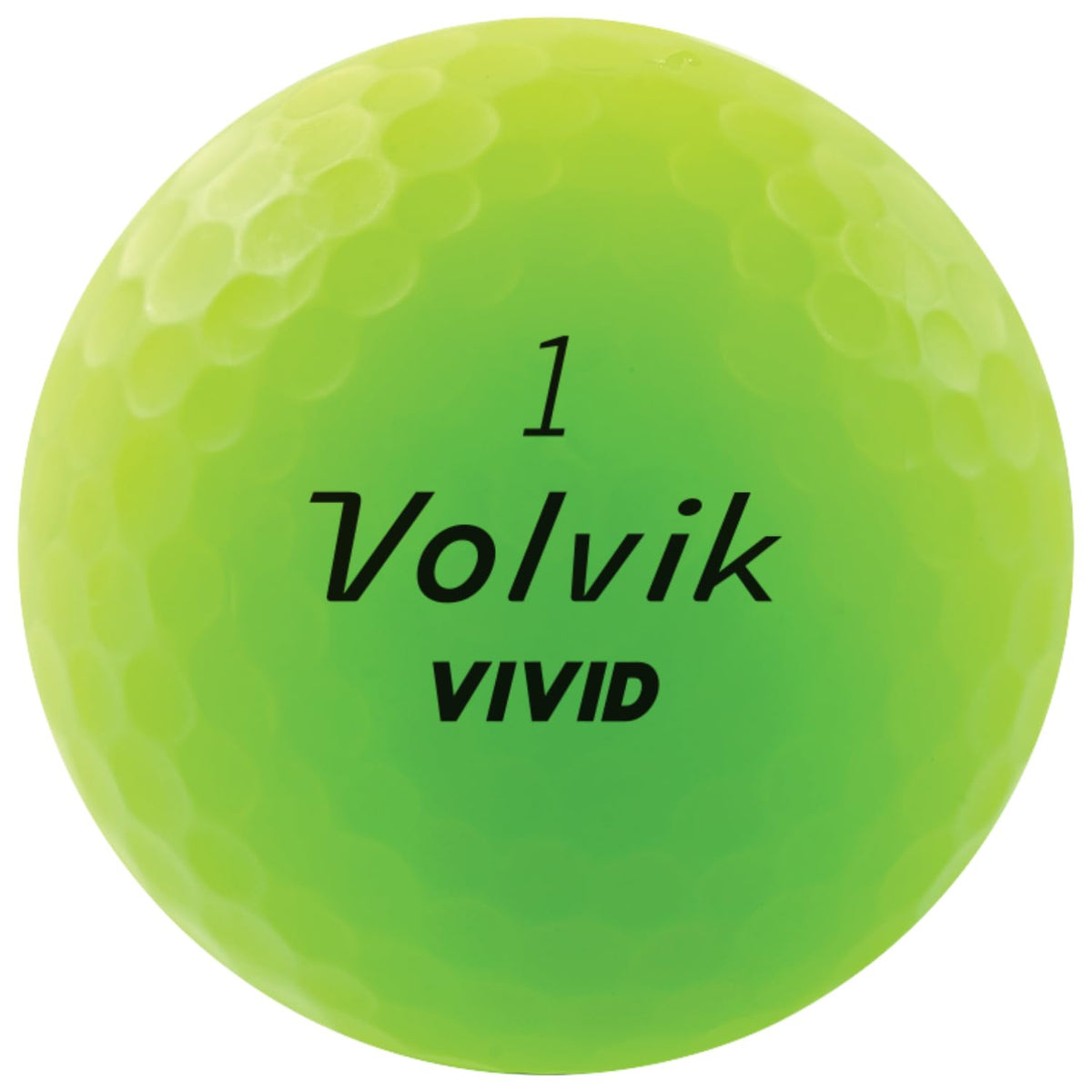 Volvik Vivid ball showing dimple pattern for straighter flight.