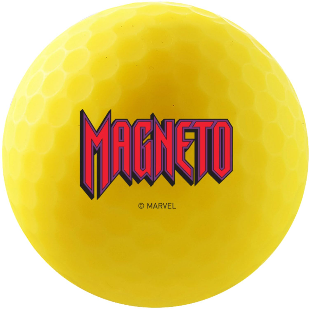 Close-up of Volvik Vivid Marvel Magneto ball designs featuring bold hero imagery.