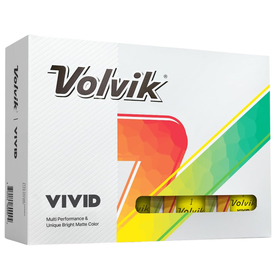 Volvik Vivid matte golf balls yellow pack enhance on-course visibility.