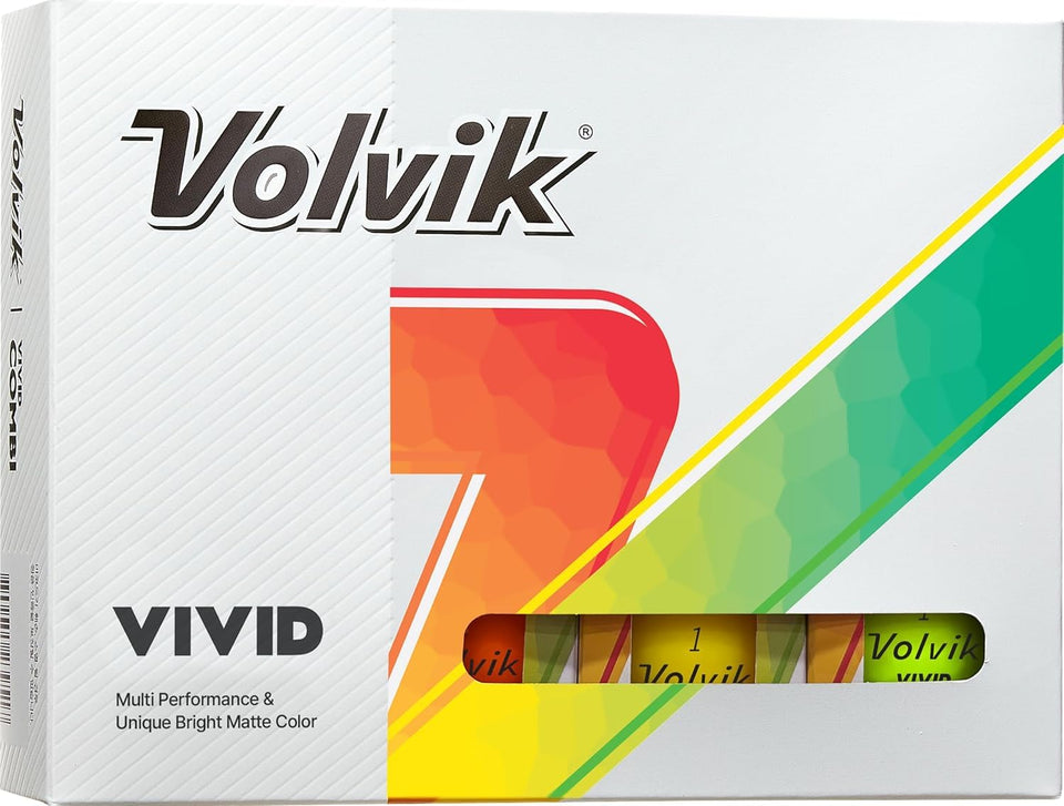 Volvik Vivid matte golf balls in assorted colors for high visibility.