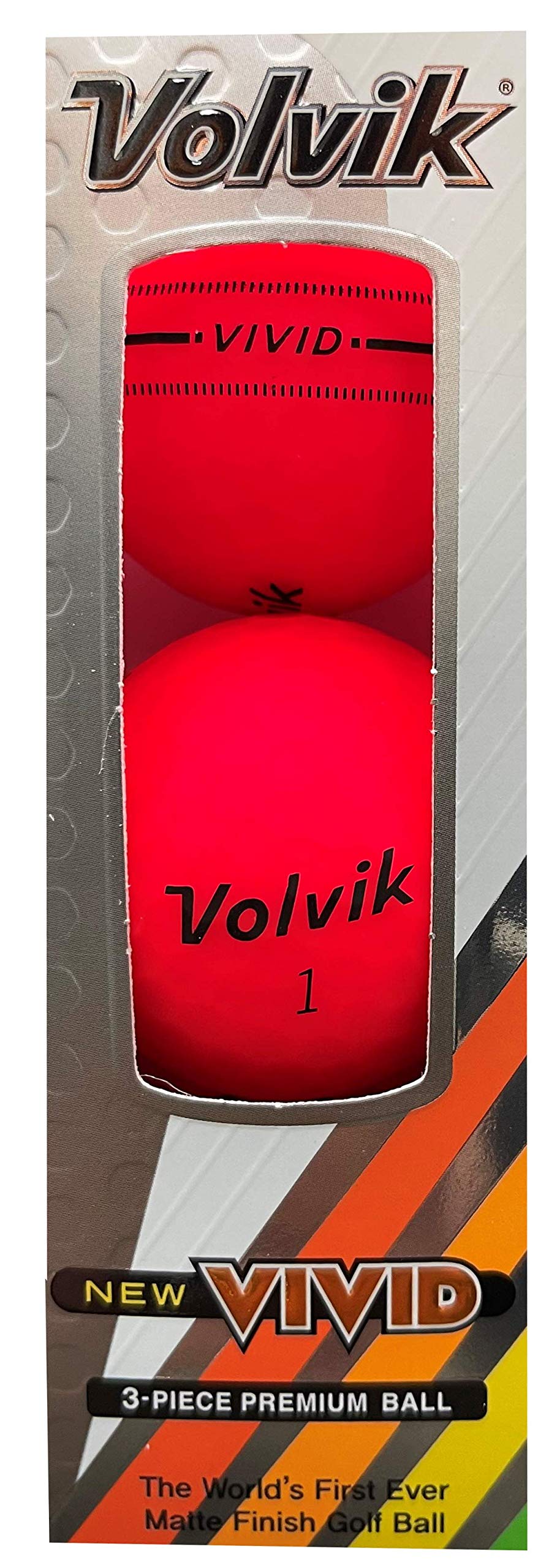 Volvik Vivid matte-red golf ball on greens showing vivid colors for quick alignment.