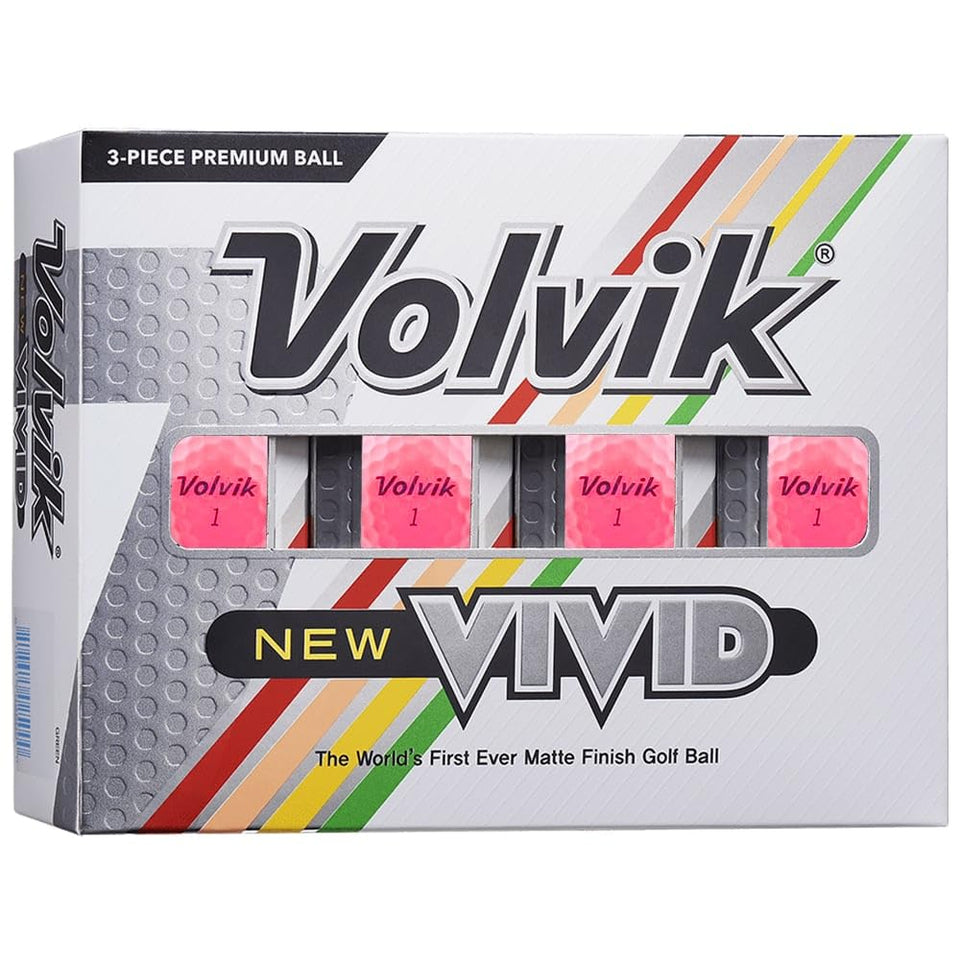 Volvik Vivid Pink matte finish golf ball in flight with high visibility.