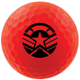 Volvik Vivid Soft Captain America ball in flight demonstrating on-course visibility mid-air.