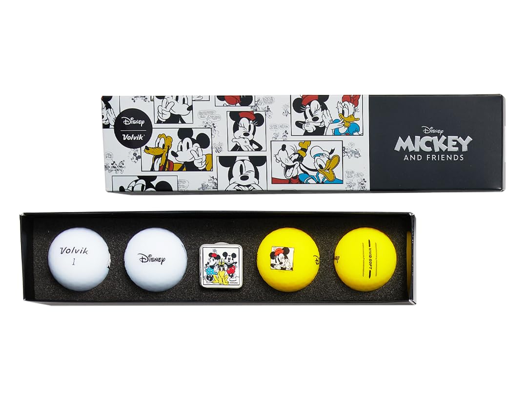 Volvik Vivid Soft Disney golf ball set with Mickey design for high visibility and soft feel.