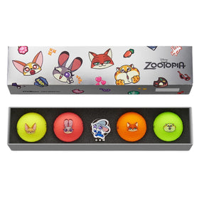 Volvik Vivid Soft Disney golf balls Zootopia 4-pack on display highlighting soft feel and collectible design