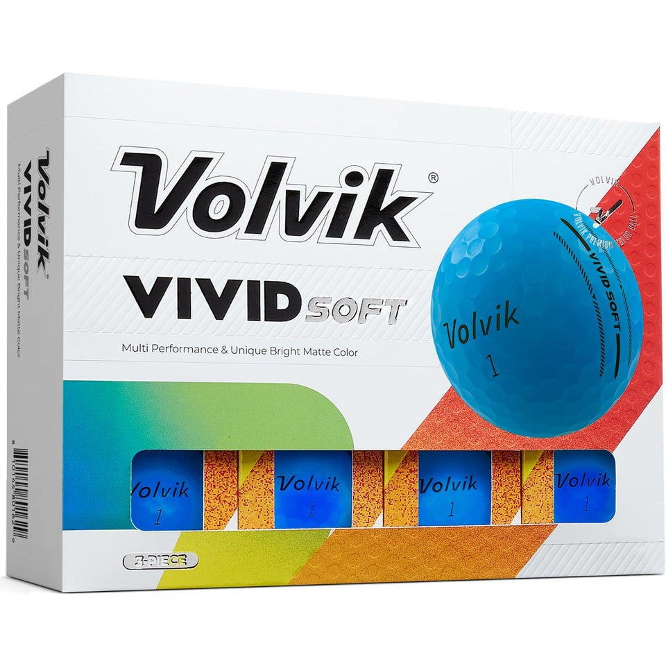 Volvik Vivid Soft Golf Balls blue pack front highlights vibrant colors for easy on-course selection
