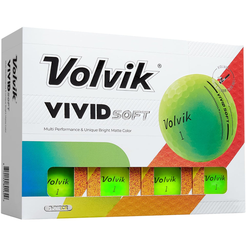 Volvik Vivid Soft golf balls green close-up highlighting durable I2 cover for control