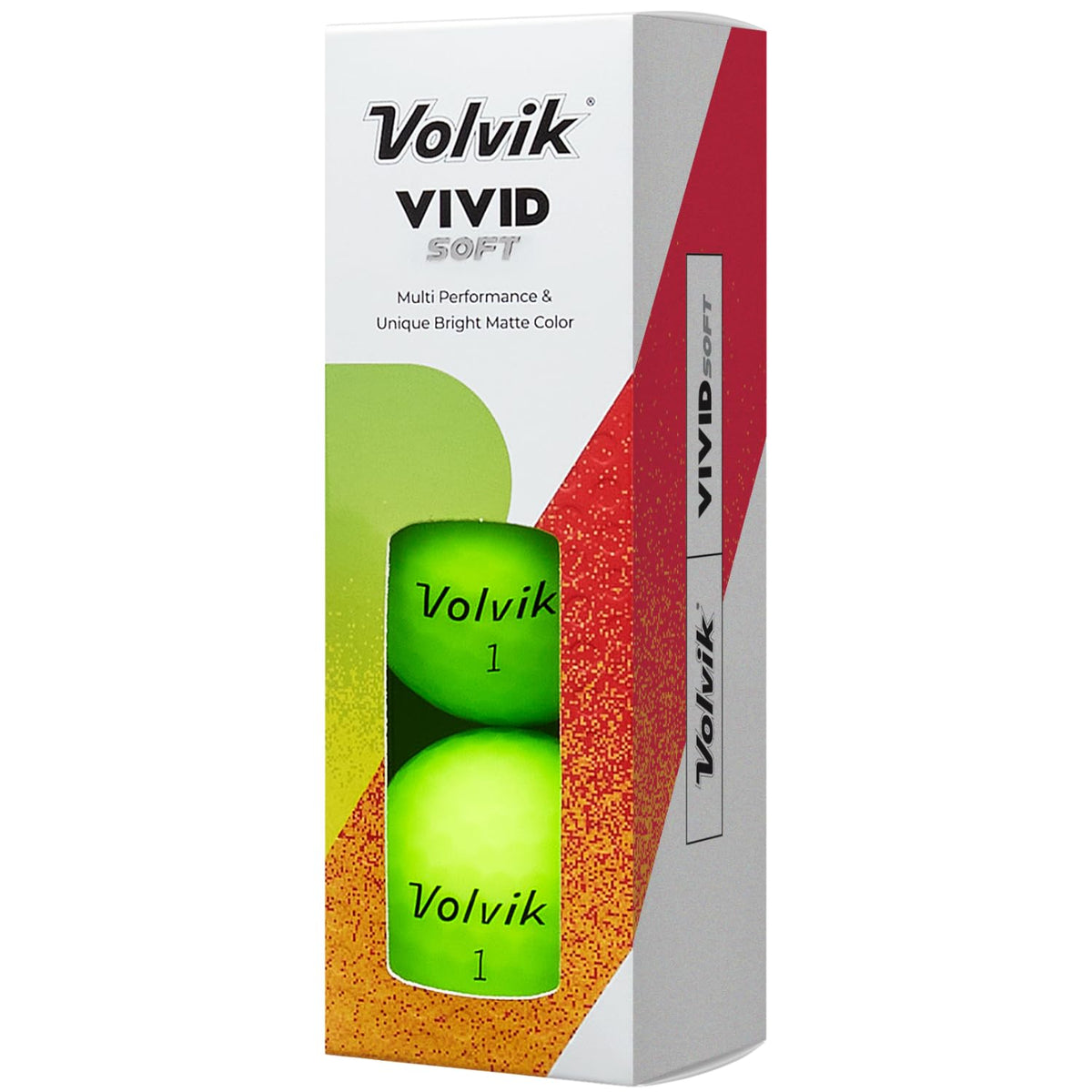 Volvik Vivid Soft golf balls green packaging display for visibility