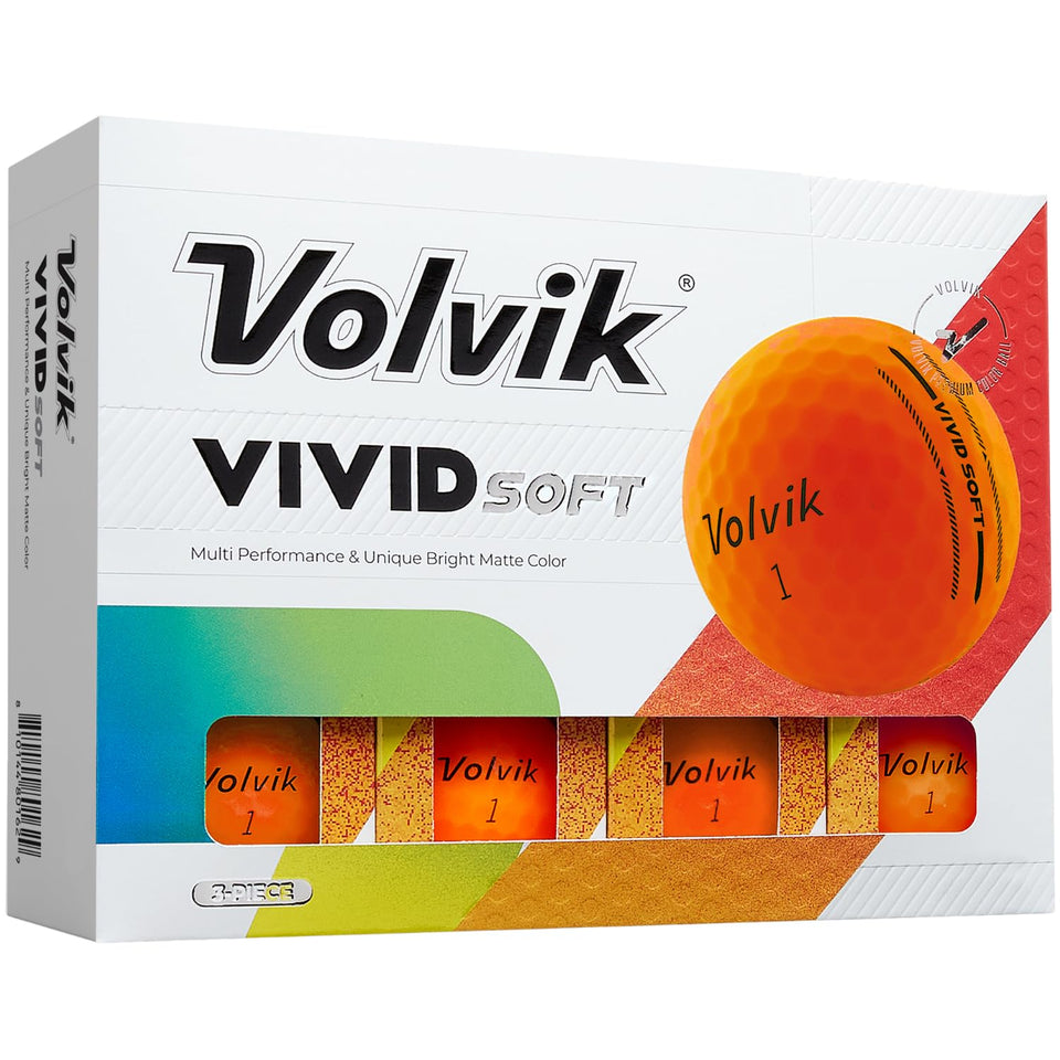 Volvik Vivid orange golf balls, front view, bold visibility for tee shots