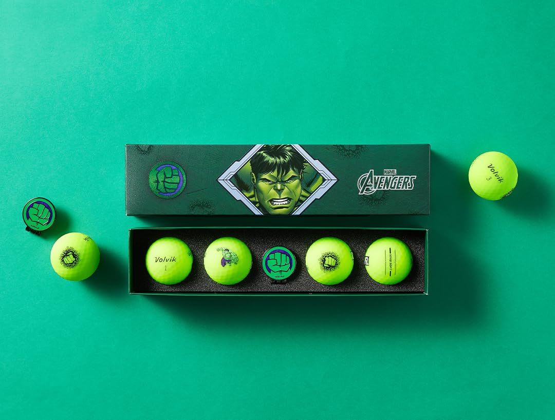 Volvik Marvel ball marker complements the 4-pack for easy on-green alignment.