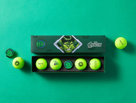 Volvik Marvel ball marker complements the 4-pack for easy on-green alignment.