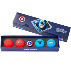 Volvik Vivid Soft Marvel Captain America 4-pack golf balls for easier tracking on the course.