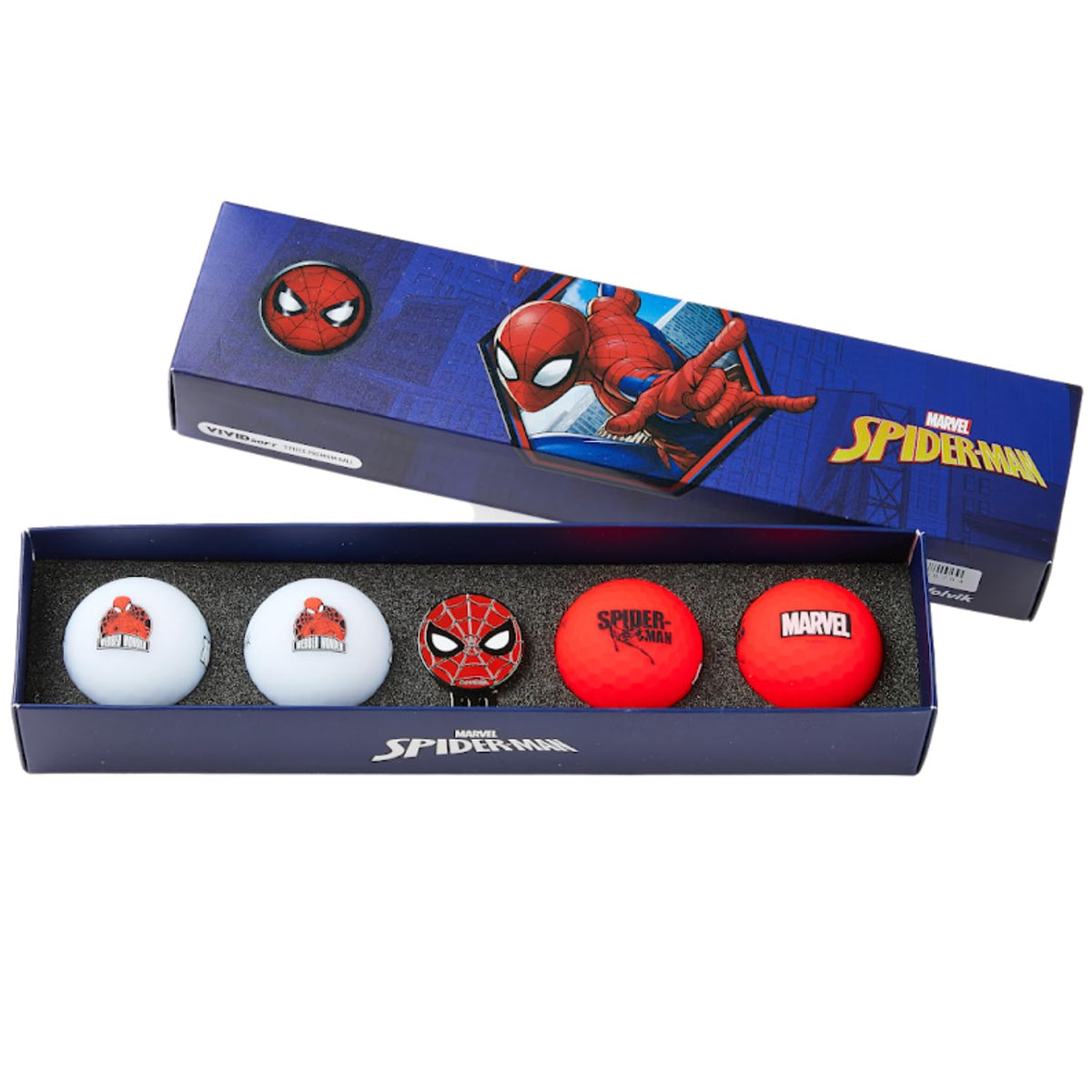 Volvik Vivid Soft Marvel golf balls with Spider-Man graphics for easy flight tracking