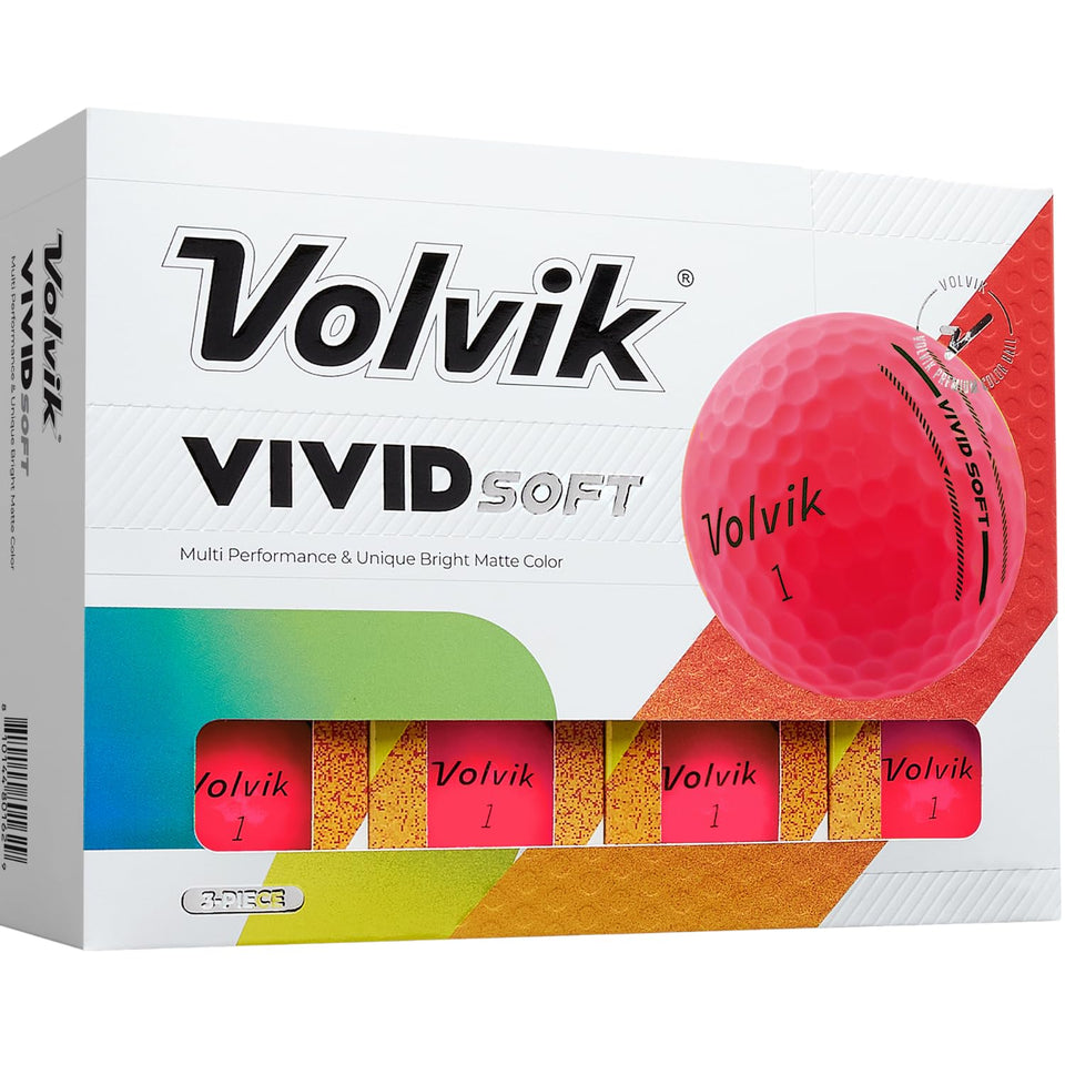 Volvik Vivid Soft pink golf balls pack shot for on-course visibility