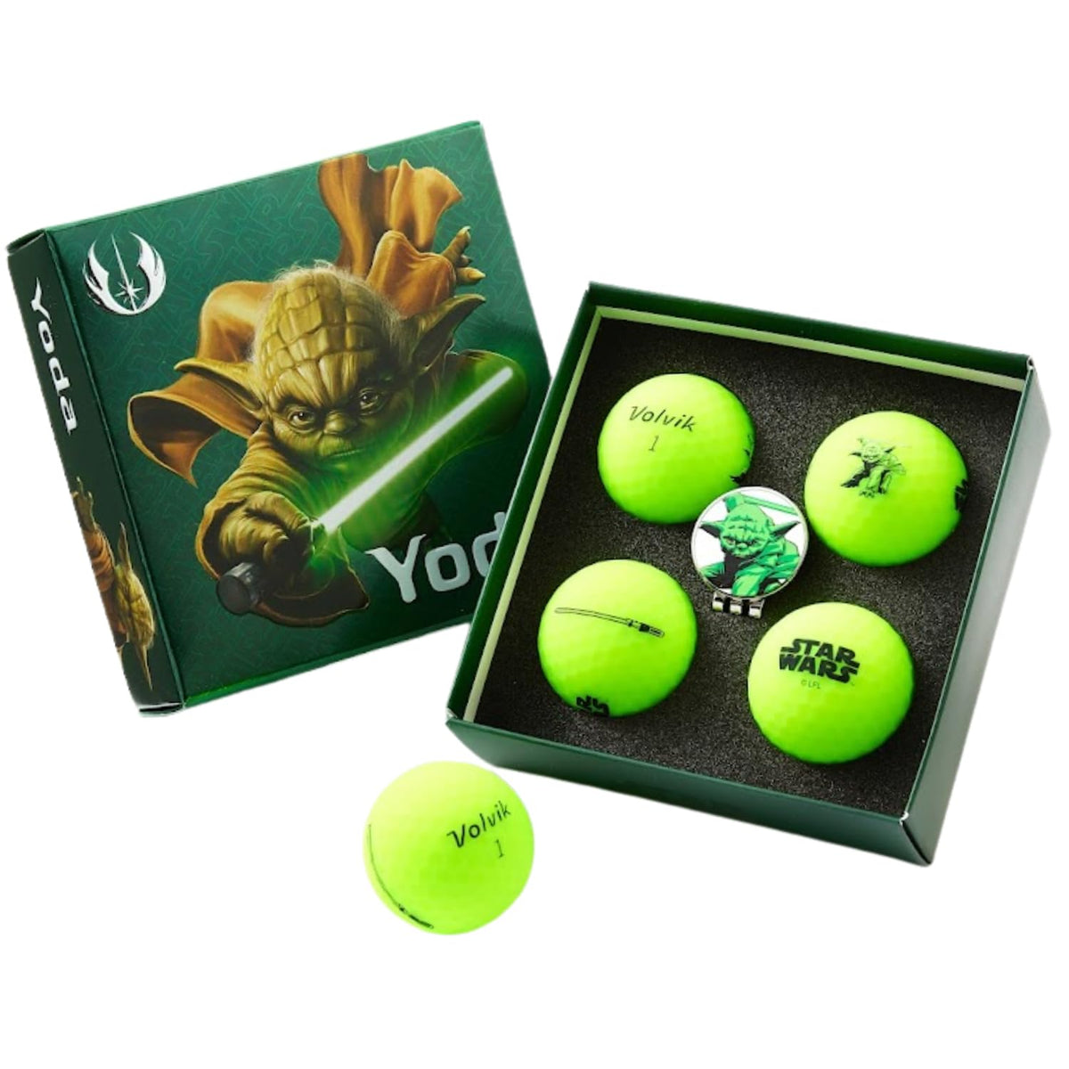 Volvik Vivid Soft Star Wars Yoda ball front view with matte finish for easy tracking on the course