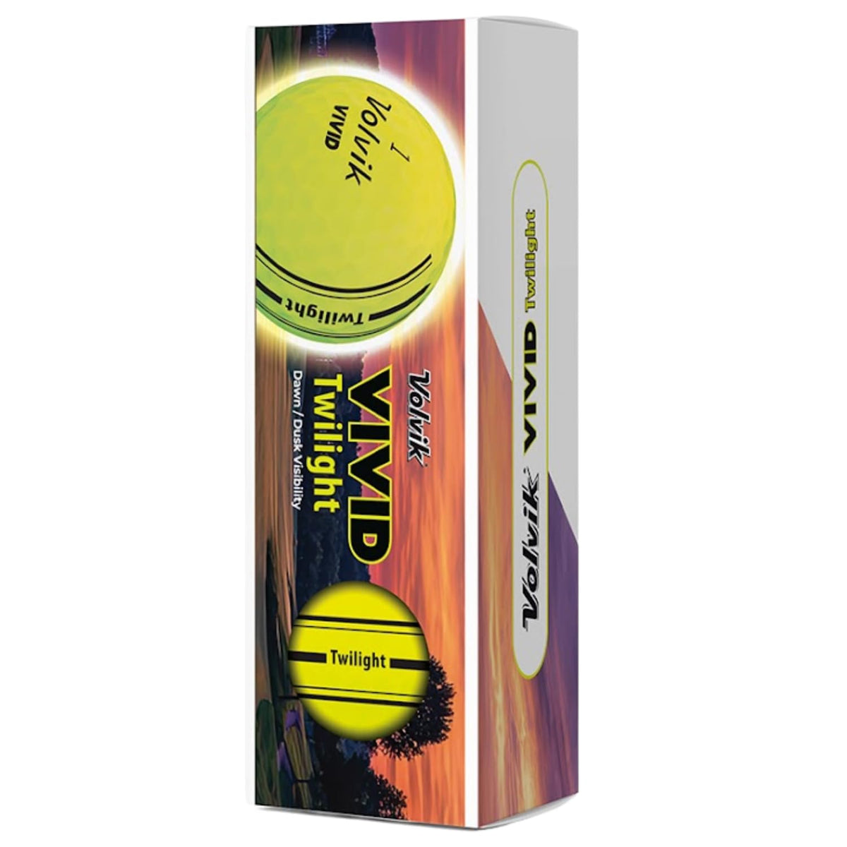 Volvik Vivid Twilight yellow ball on green demonstrates high daytime visibility.