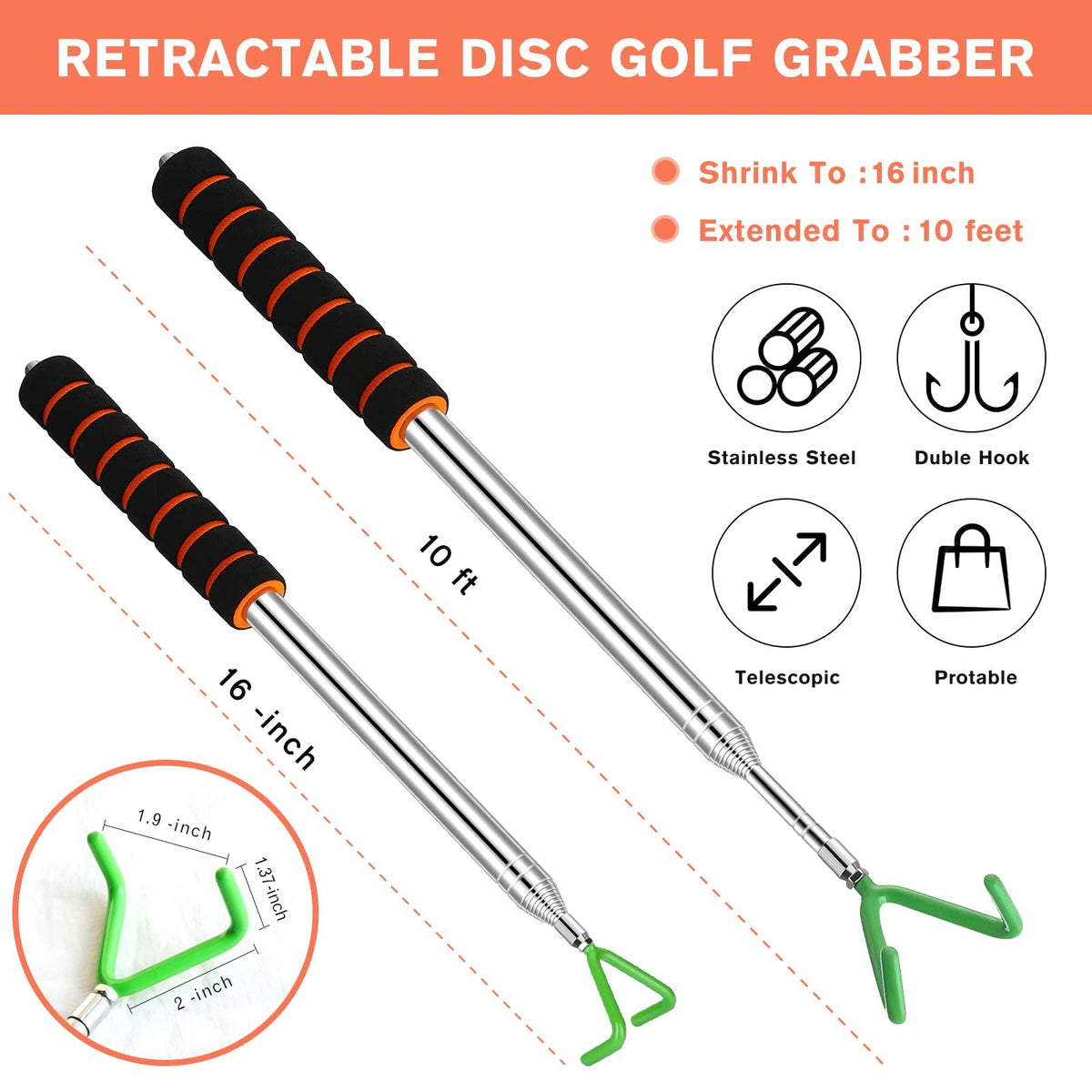 VOOADA Disc Golf Retriever mesh storage bag for easy transport.
