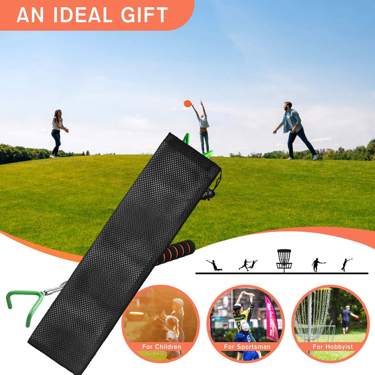 VOOADA Disc Golf Retriever in use on grass for quick retrieval.