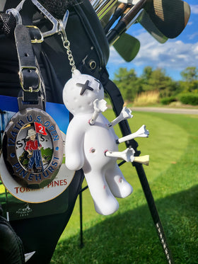 Voodoo Golf tee holder adds playful vibe on the bag.