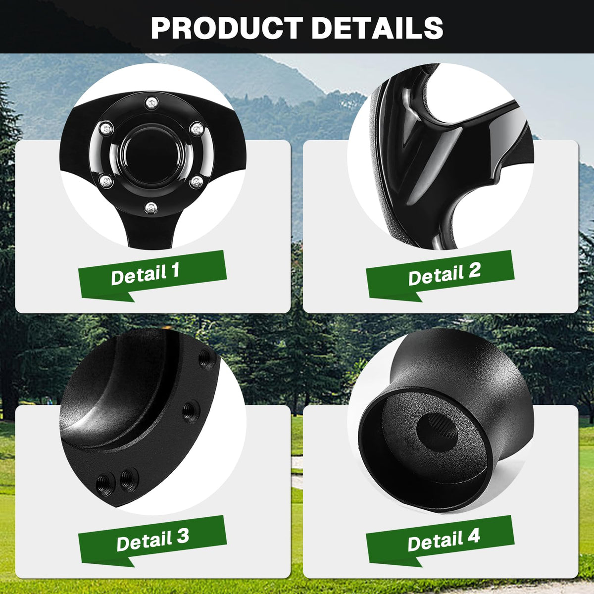 VOONKE ergonomic steering wheel delivers comfortable grip during long rounds.