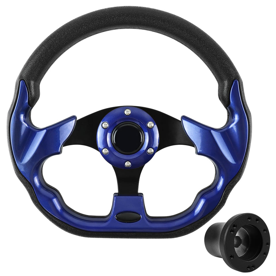 VOONKE golf steering wheel D-bottom blue installed on EZGO cart for enhanced grip