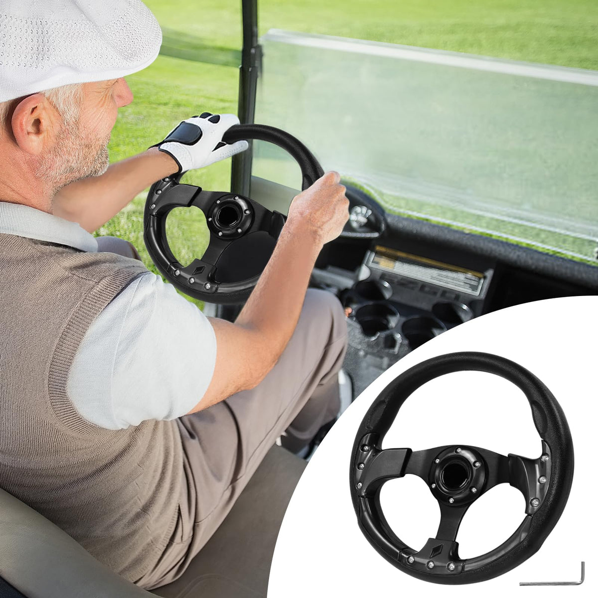 VOONKE steering wheel installation area demonstrates adapter-required setup for compatibility.