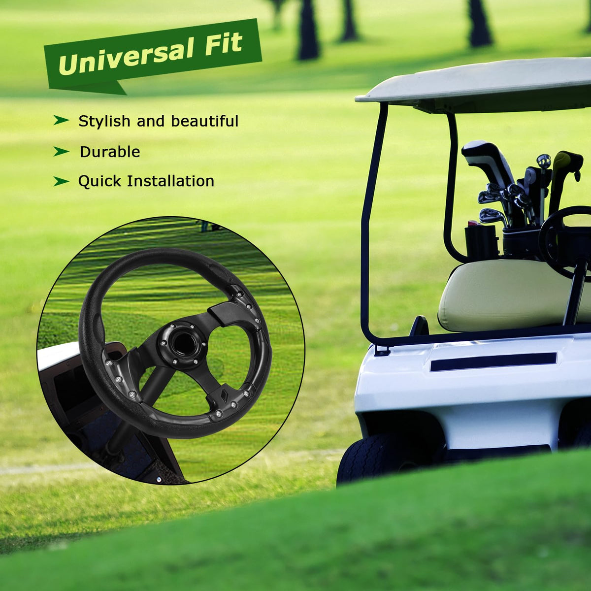 VOONKE steering wheel packaging shows included hardware for quick install.
