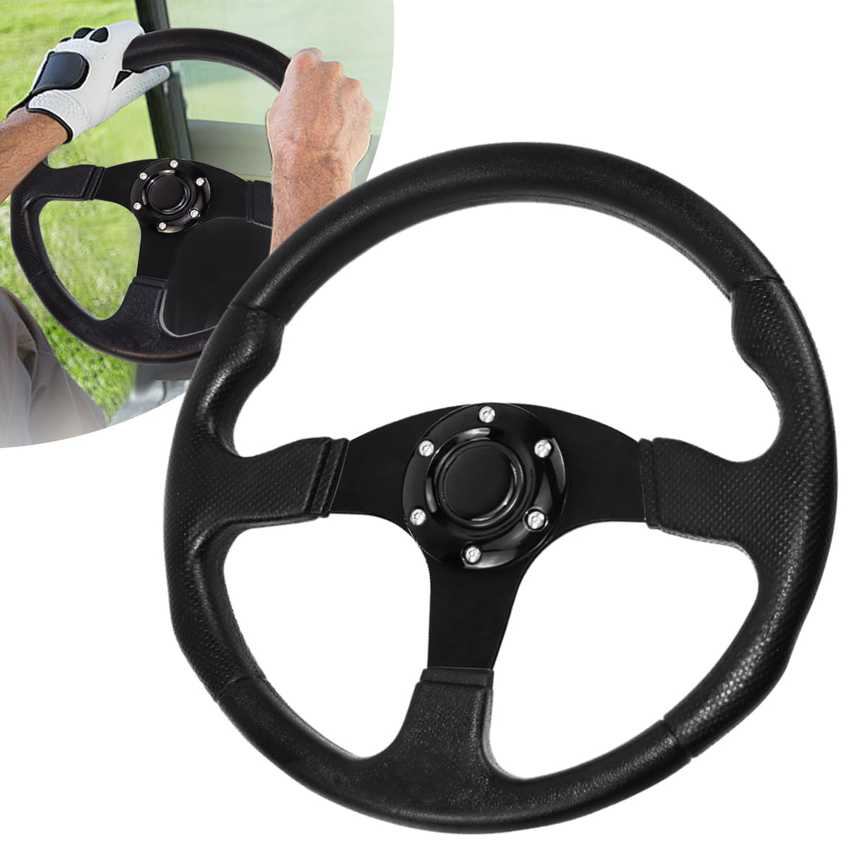 VOONKE universal steering wheel close-up with ergonomic grip for comfortable control.