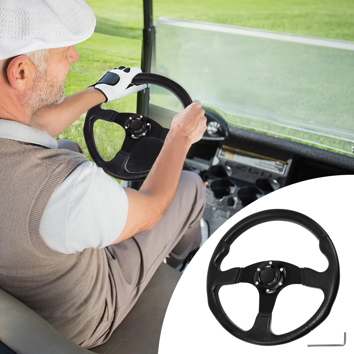 VOONKE steering wheel with adapter hint for multi-cart compatibility.