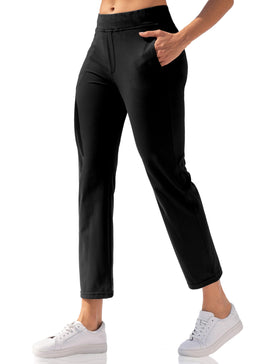 VOOVEEYA front view of ankle yoga pants highlighting the five-pocket design for everyday versatility.