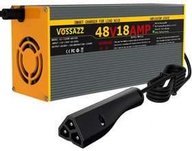 VOSSAZZ 48V EZGO charger with 3-pin plug boosts charging speed for RXV and TXT.