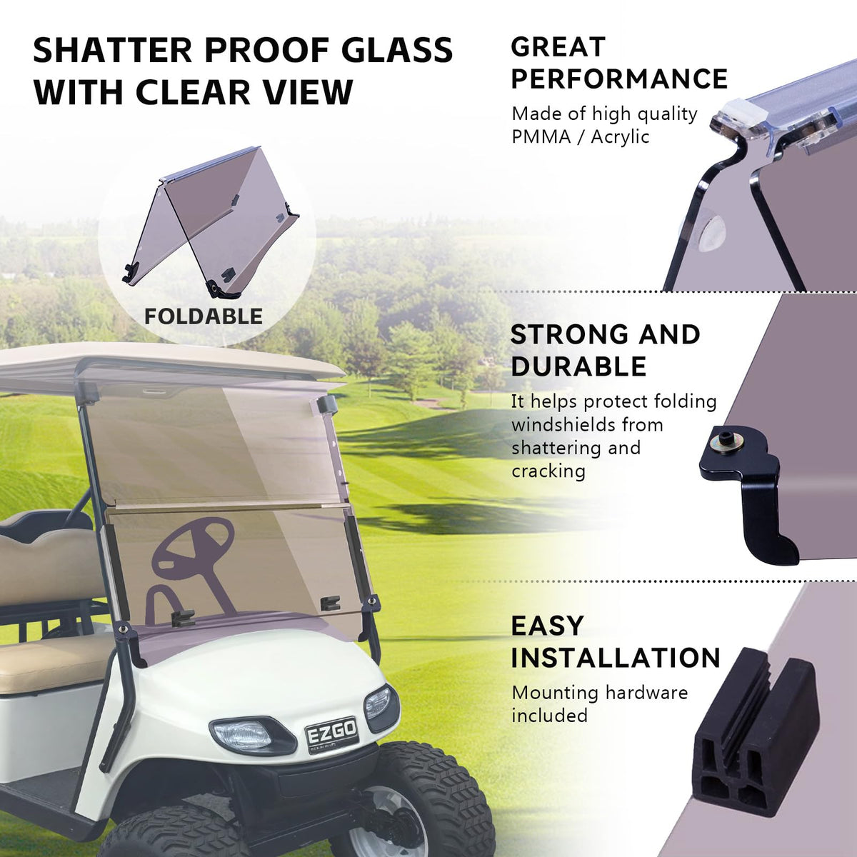 VPAHub EZGO TXT tinted 3-16 windshield offers privacy and sun shading
