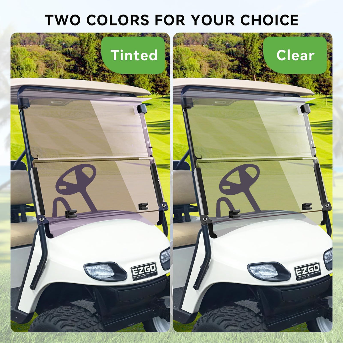 Durable 3/16-inch windshield for everyday golf outings.