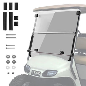VPAHub compact windshield installed on EZGO TXT with included hardware.