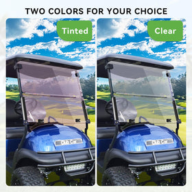 VPAHub Club Car Precedent Tempo windshield shown on course for glare protection.