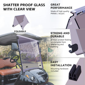 VPAHub Flip Flop Windshield installed on Yamaha Drive 2 cart showing easy hardware