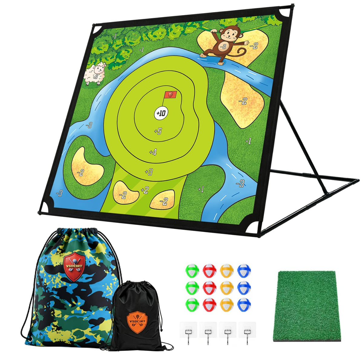 VSOCIRT golf chipping practice board 52x52 in action for accuracy in small spaces.
