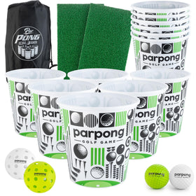 VULCANO SPORTS Par Pong buckets setup for backyard play and social competition.