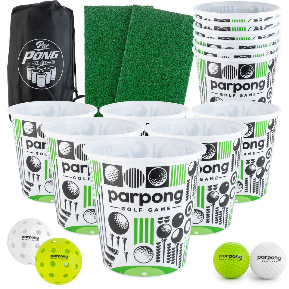 VULCANO SPORTS Par Pong buckets setup for backyard play and social competition.