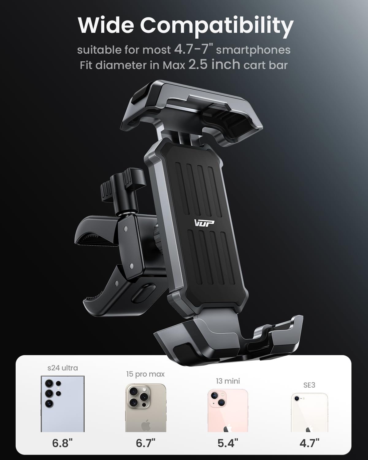 VUP golf cart phone holder sturdy-durable design protects phone on rough rides